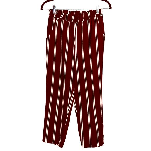 Honey Punch Wide Leg Trousers Striped Ankle Crop Pants Size Small Red - Picture 1 of 8